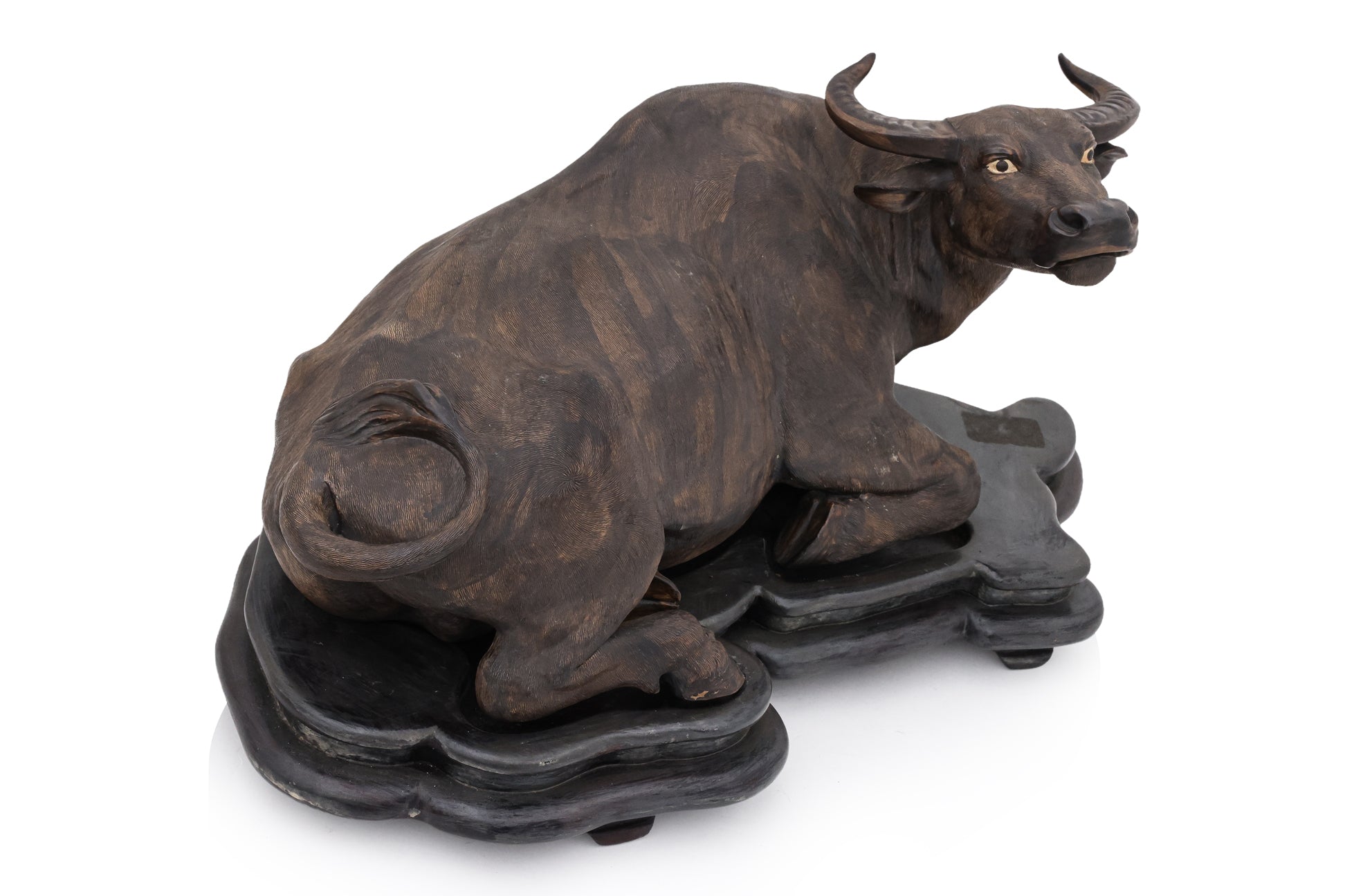 A LARGE SHIWAN POTTERY MODEL OF A BUFFALO
