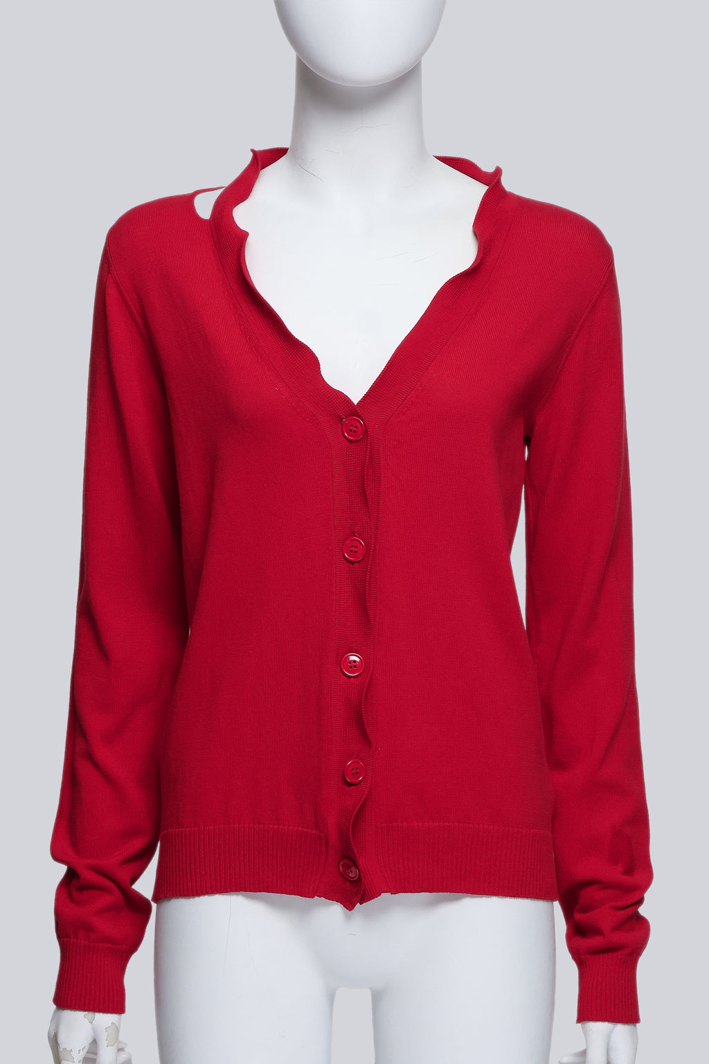 MAISON MARTIN MARGIELA - A RED SCALLOPED CARDIGAN