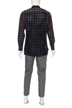 LANVIN - A RED AND GREY CHECKED BUTTON-UP SHIRT AND TROUSERS ENSEMBLE