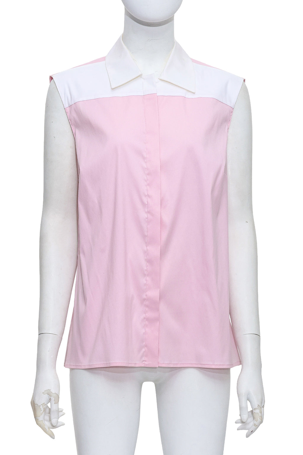 PRADA - A PINK AND WHITE SLEEVELESS COLLARED TOP