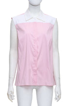 PRADA - A PINK AND WHITE SLEEVELESS COLLARED TOP