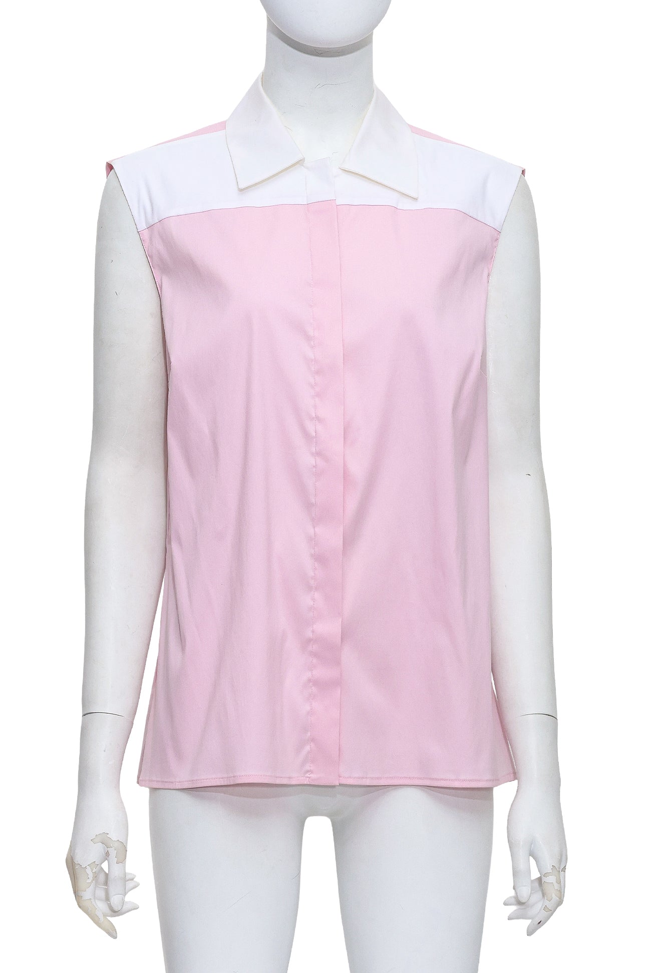 PRADA - A PINK AND WHITE SLEEVELESS COLLARED TOP