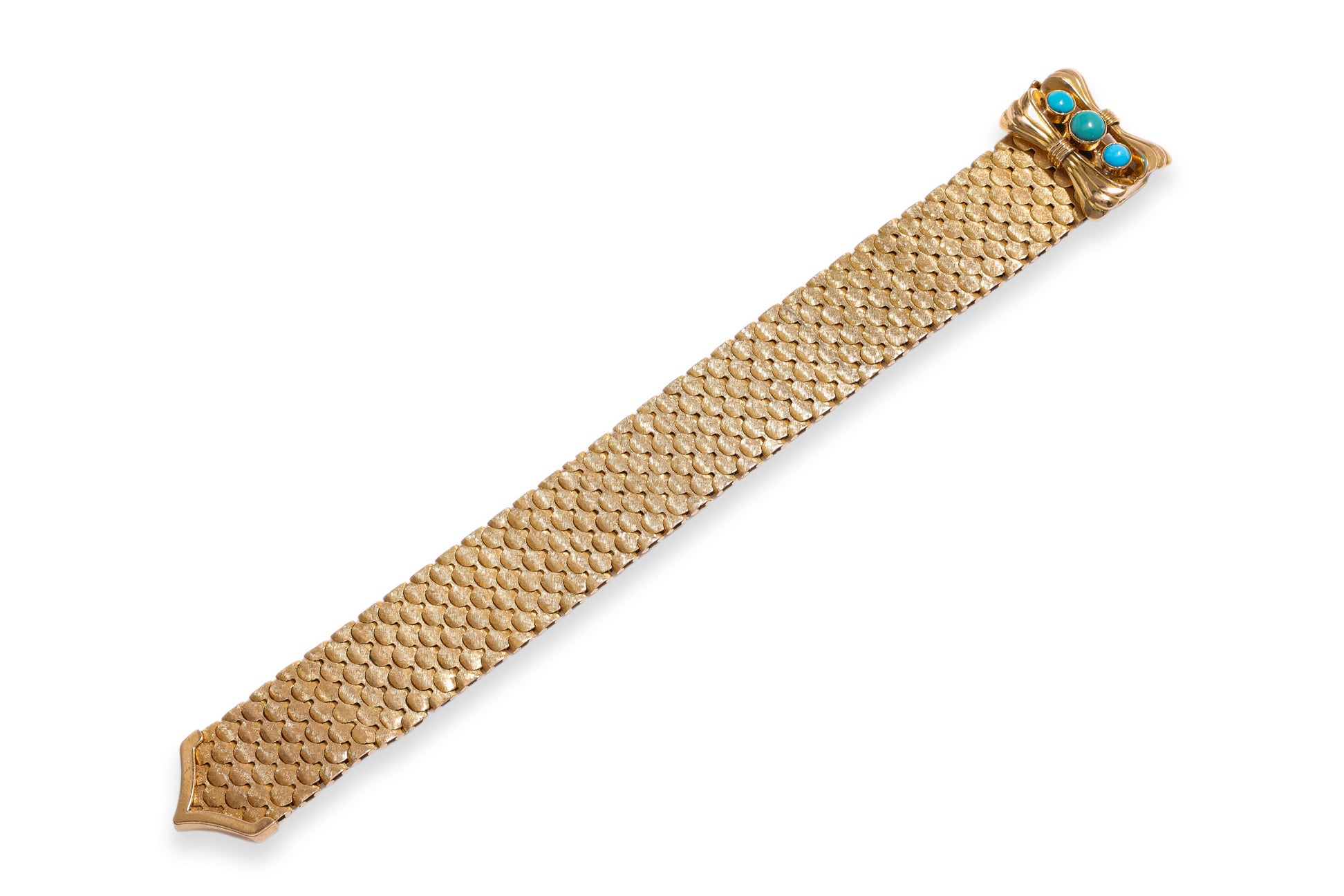 A TURQUOISE AND TEXTURED GOLD 'BELT' BRACELET
