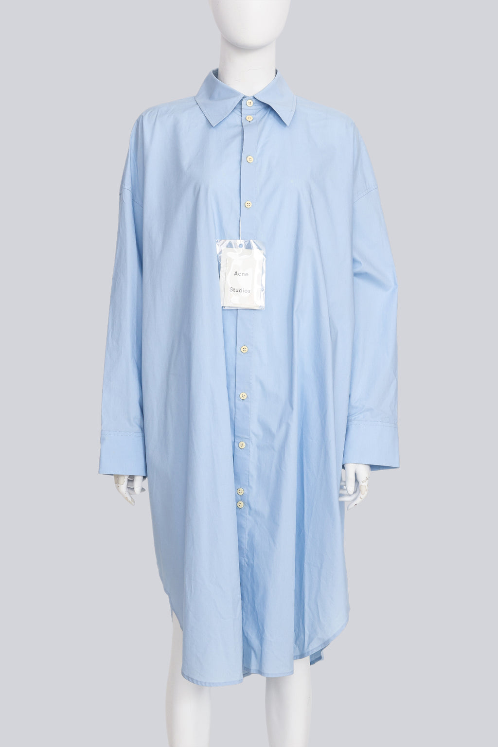 ACNE STUDIOS - A COTTON LIGHT BLUE LONG-SLEEVE BUTTON-UP SHIRT DRESS
