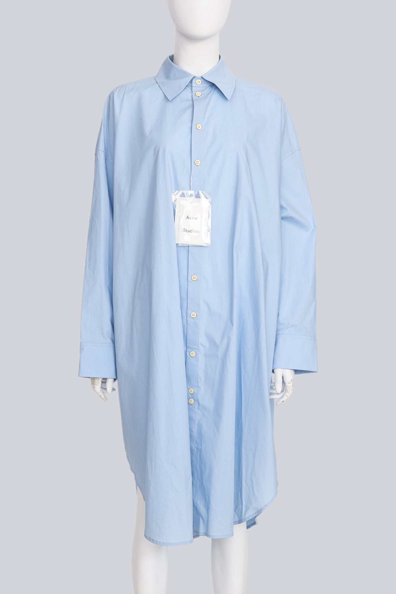 ACNE STUDIOS - A COTTON LIGHT BLUE LONG-SLEEVE BUTTON-UP SHIRT DRESS