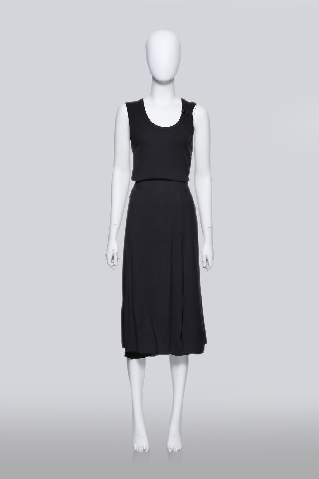 MARTIN MARGIELA - A BLACK BUCKLE TANK AND SKIRT SET