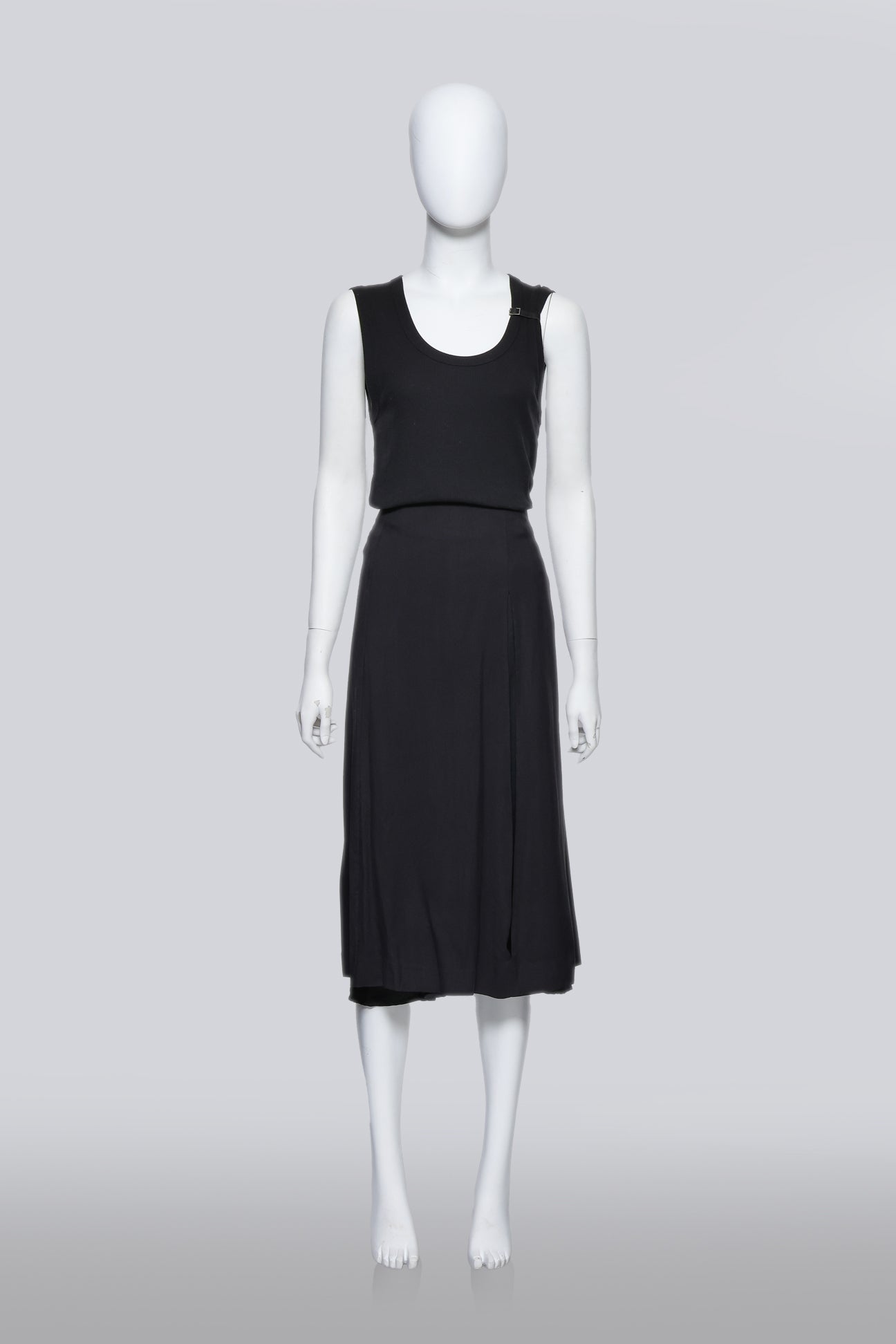 MARTIN MARGIELA - A BLACK BUCKLE TANK AND SKIRT SET