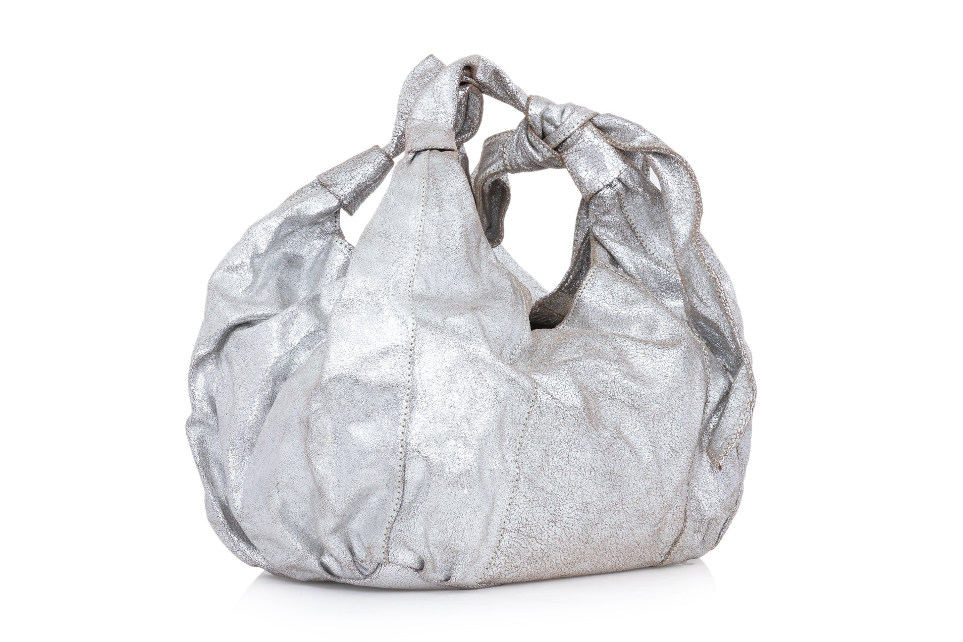 PAUL & JOE – A METALLIC SILVER KNOT-HANDLE HOBO BAG