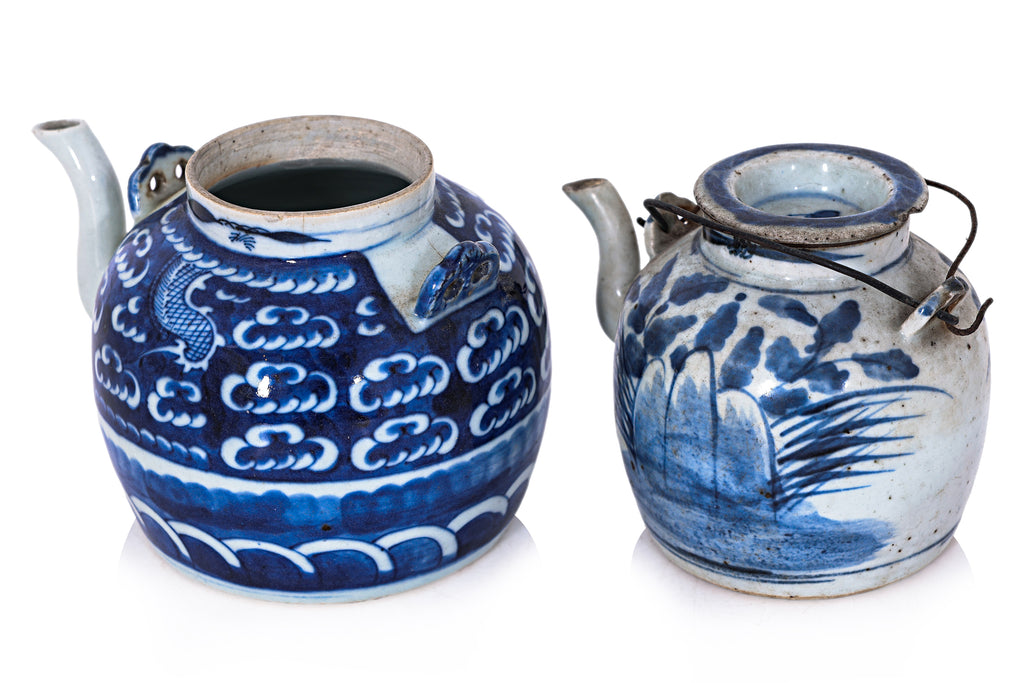 TWO BLUE AND WHITE PORCELAIN TEAPOTS