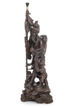 A LARGE CHINESE HARDWOOD FIGURAL LAMP