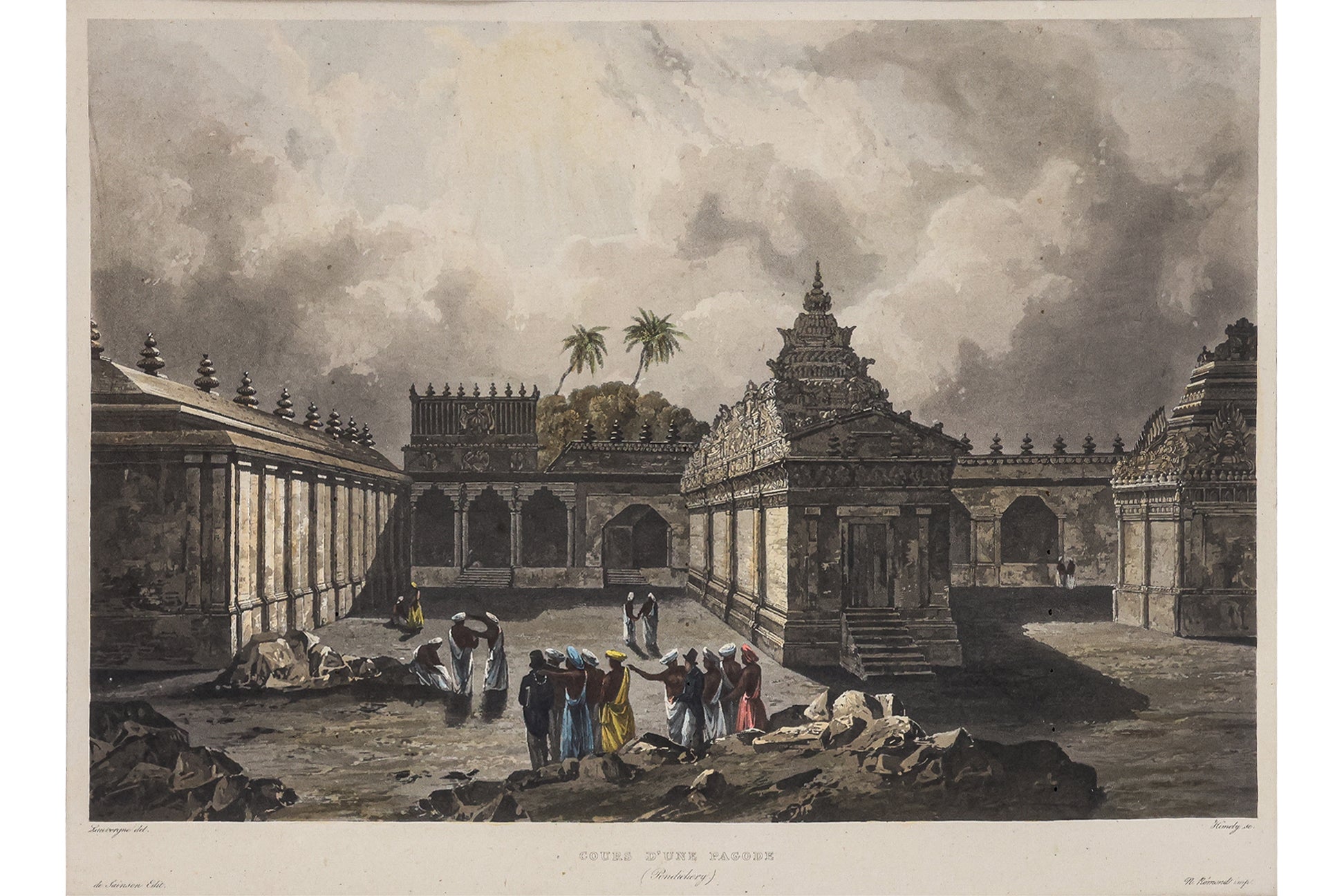 COURS D'UNE PAGODE, PALAIS DU GOUVERNEUR, MARCHE DE PONDICHERY, SIGISMOND HIMELEY, 1835
