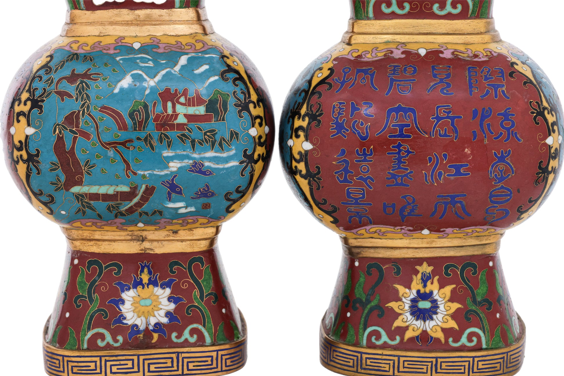 A PAIR OF GU-FORM CLOISONNÉ VASES