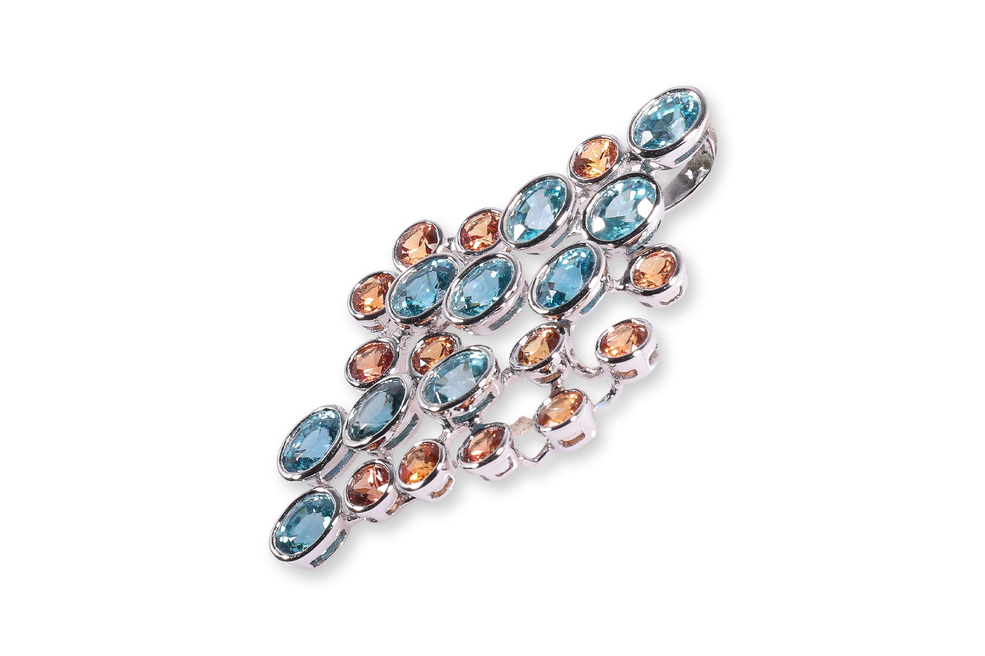 A BLUE ZIRCON AND ORANGE SAPPHIRE PENDANT
