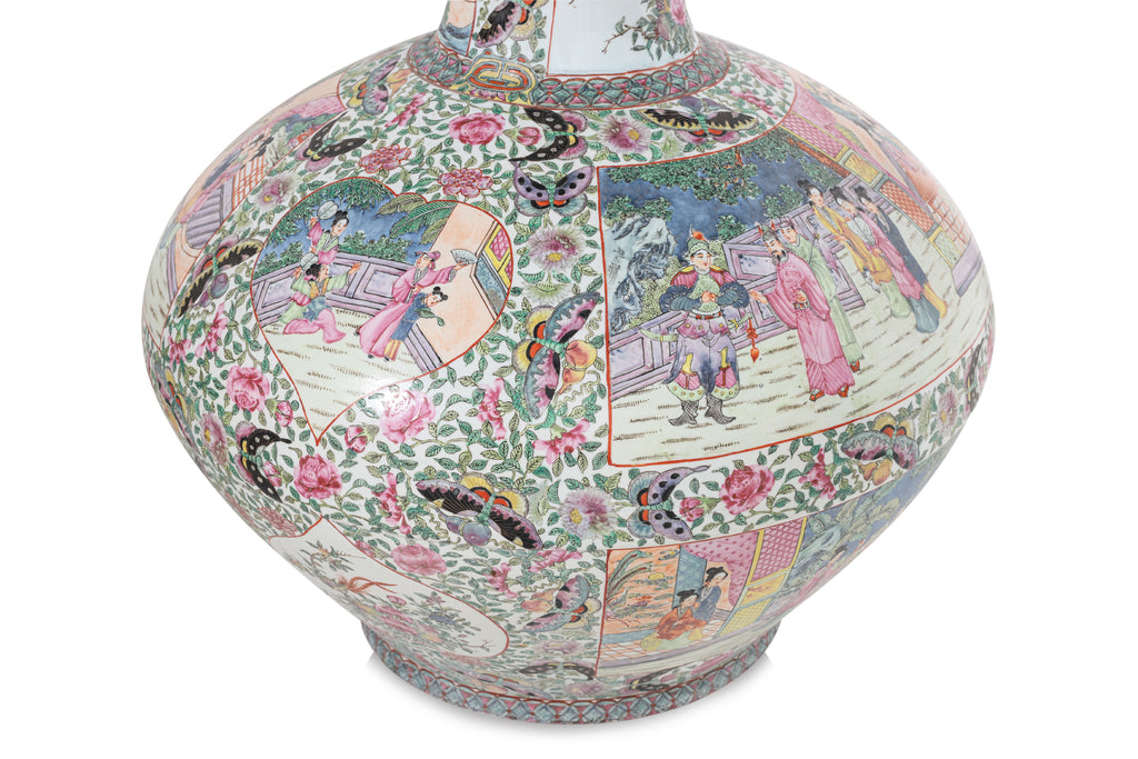 A VERY LARGE PAIR OF FAMILLE ROSE MANDARIN PORCELAIN VASES