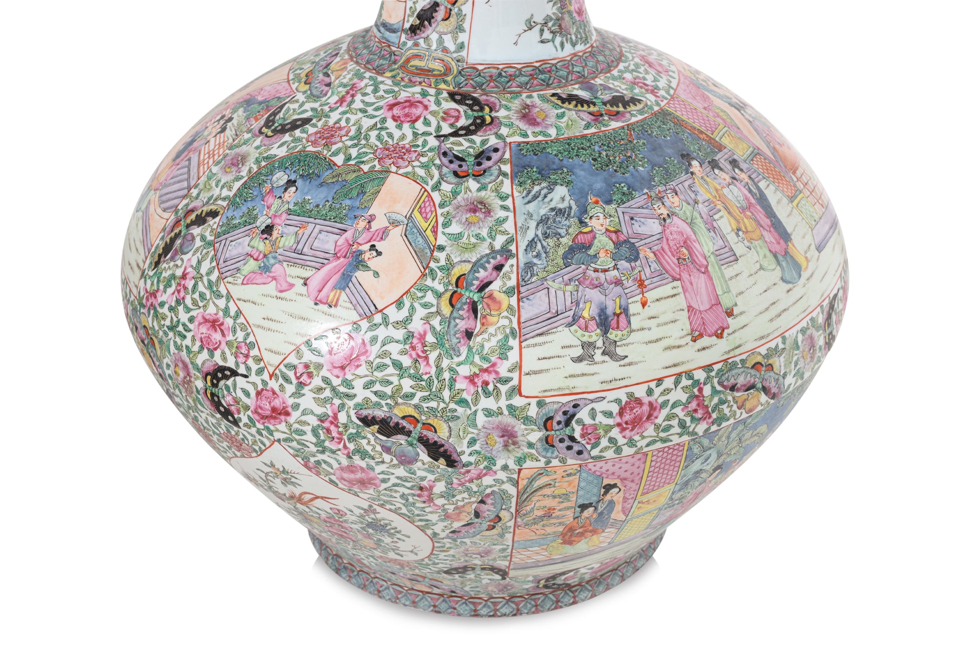 A VERY LARGE PAIR OF FAMILLE ROSE MANDARIN PORCELAIN VASES