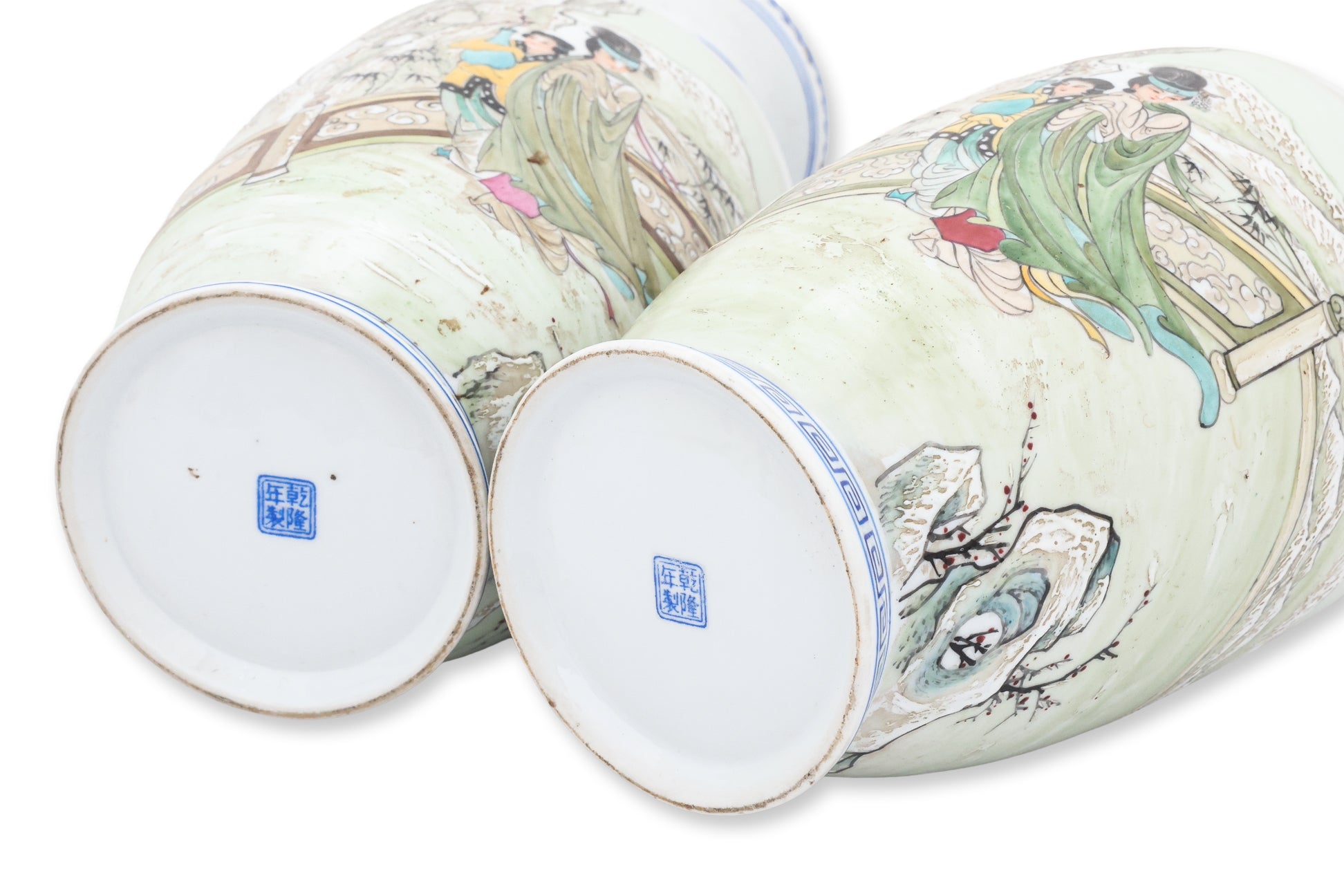 A PAIR OF WINTER SCENE DECORATED PORCELAIN VASES