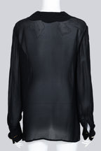 VALENTINO - A BLACK SHEER COLLARED BLOUSE WITH FAUX PEARL CUFF BUTTONS