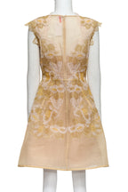 ALBERTA FERRETTI - A BEIGE AND GOLD LACE SILK DRESS WITH SLIP