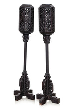 A PAIR OF BLACK LACQUER WOOD LANTERNS