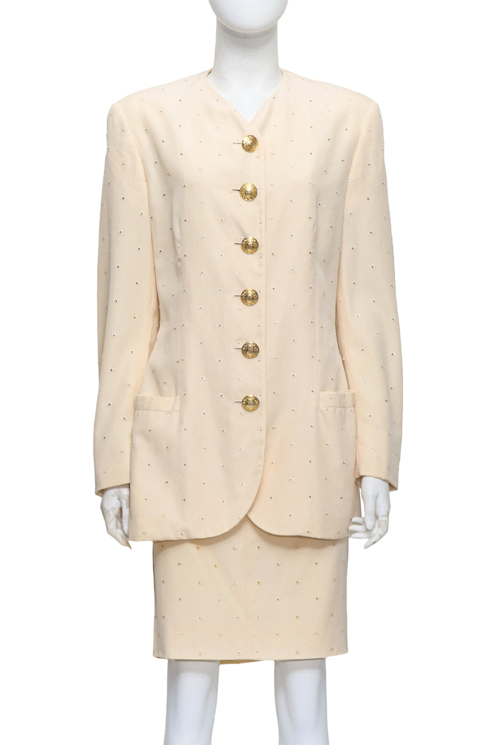 GIANNI VERSACE COUTURE - A CREAM SKIRT AND BLAZER SET