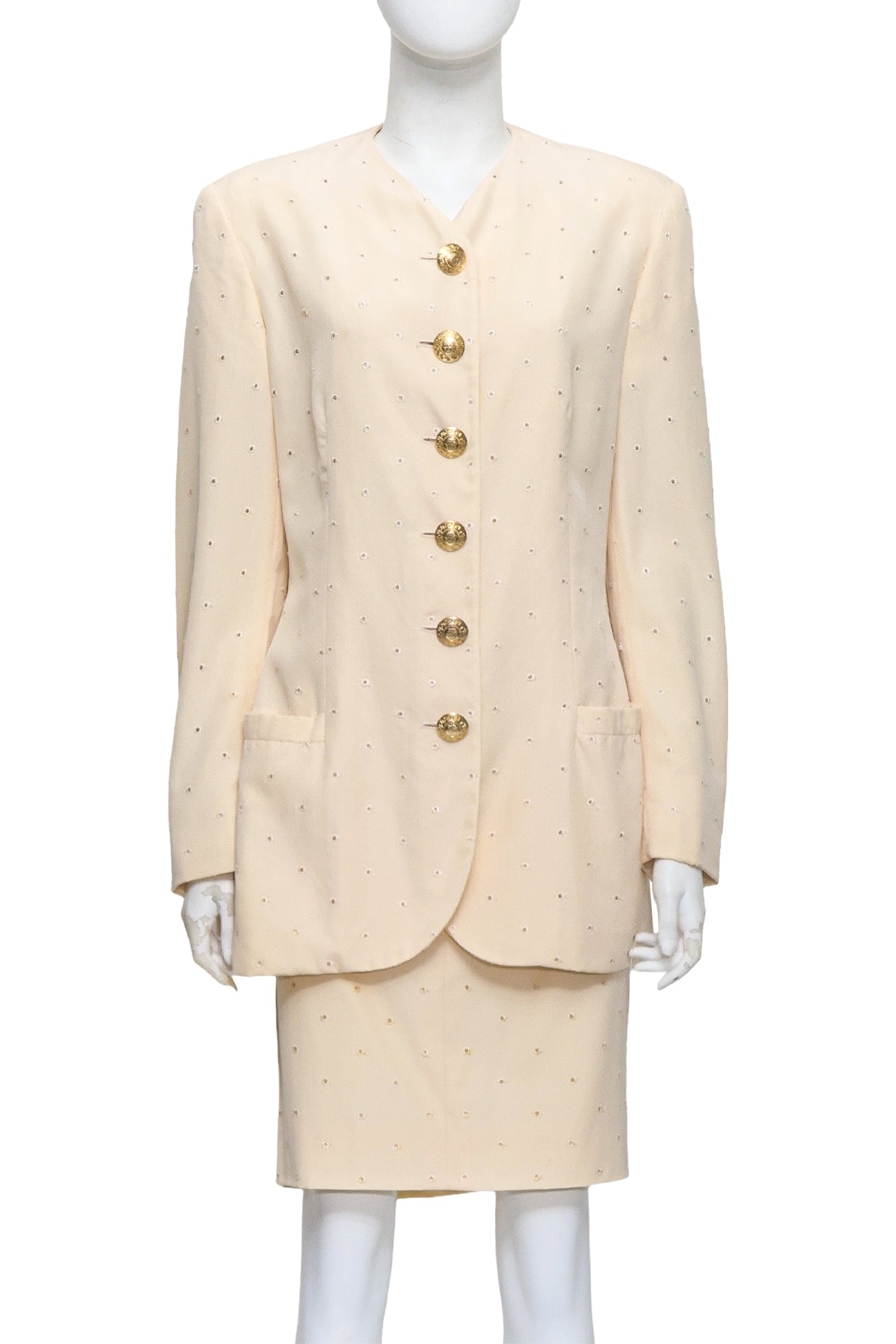 GIANNI VERSACE COUTURE - A CREAM SKIRT AND BLAZER SET