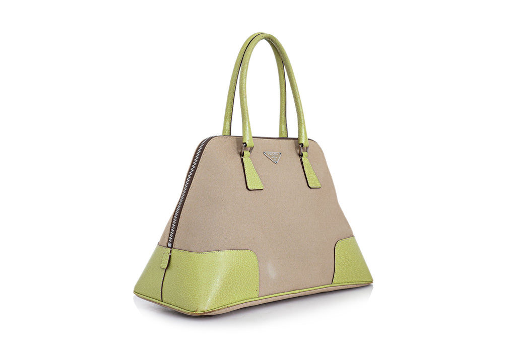 PRADA - A CINGHIALE DOME BAG WITH GREEN ACCENTS