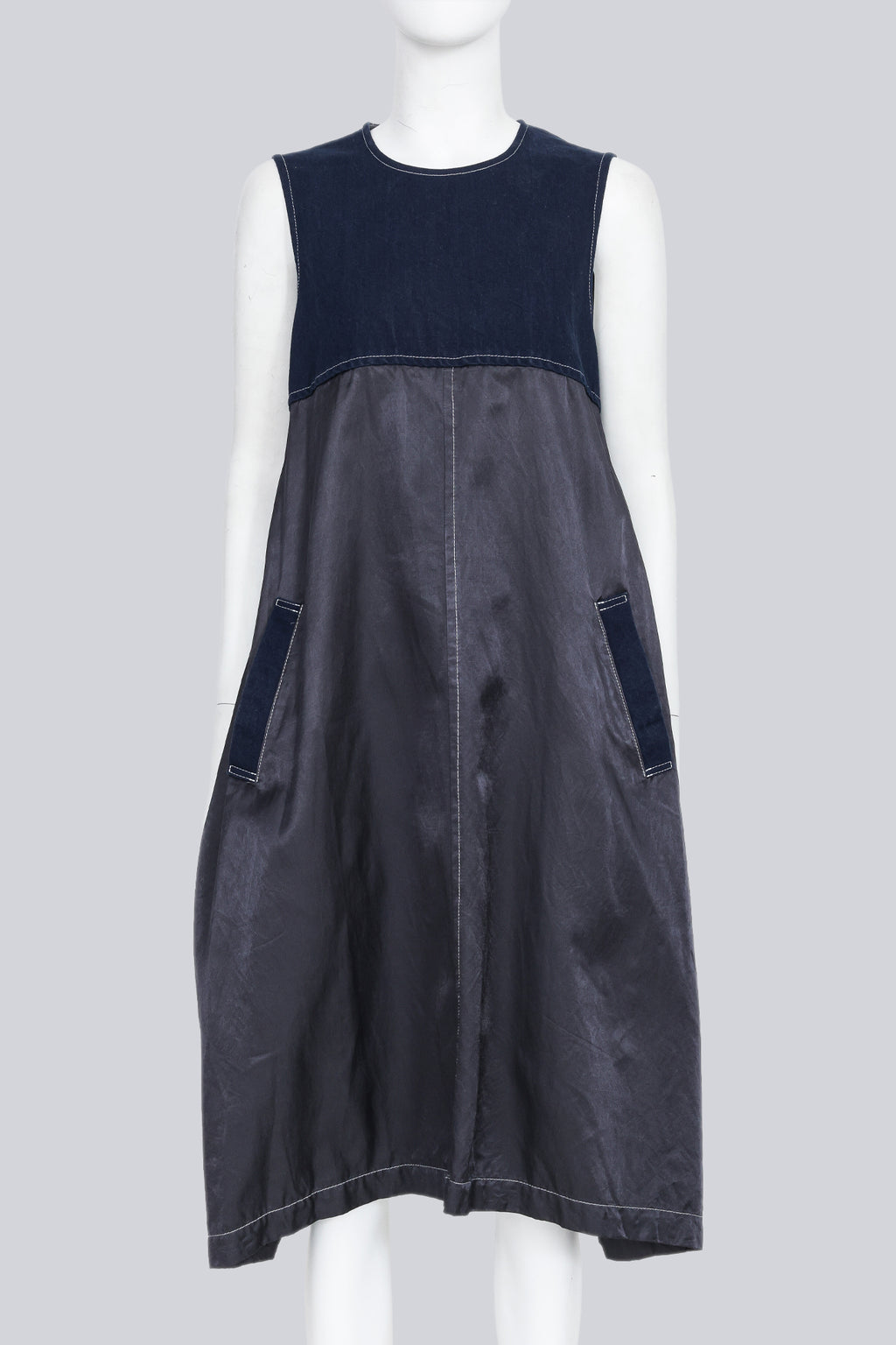 COMME DES GARCONS - A 2017 DENIM TRIMMED SATIN DRESS