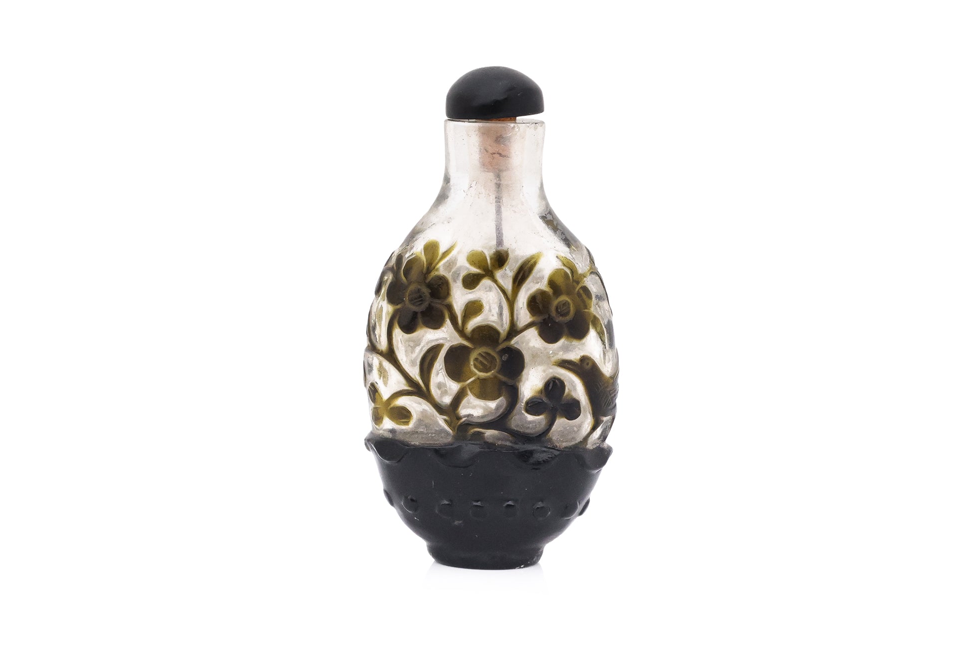 AN OVERLAY GLASS 'BIRD AND FLOWER' SNUFF BOTTLE