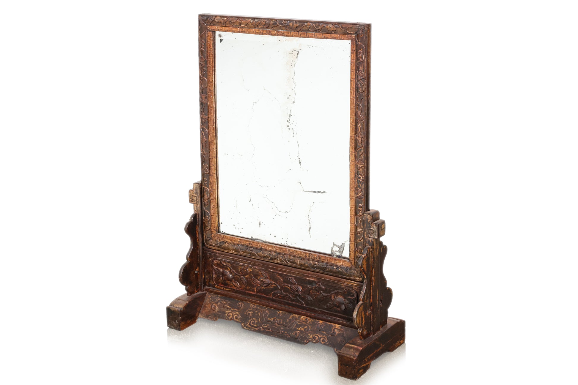 A CARVED HARDWOOD TABLE MIRROR