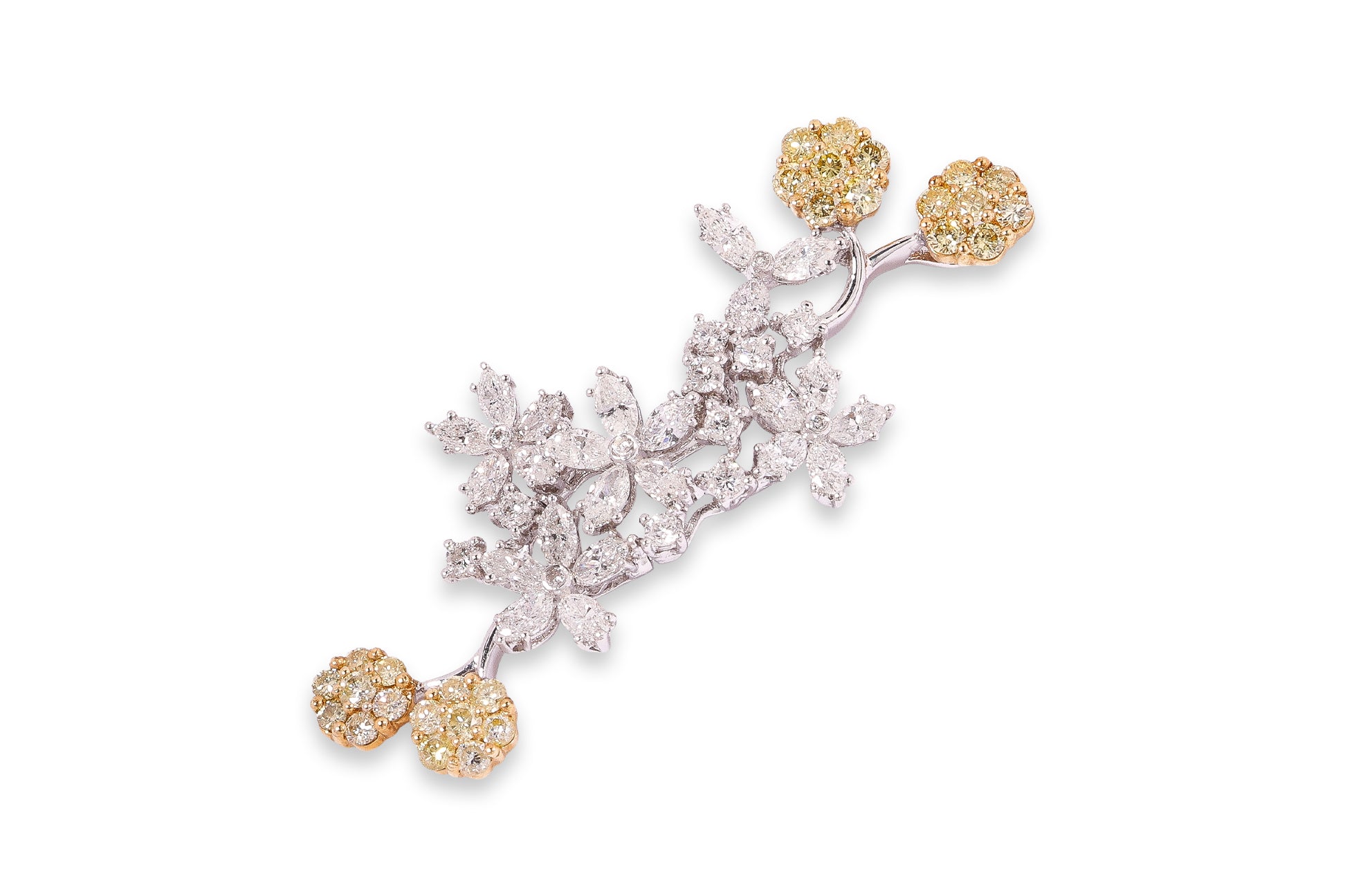 A DIAMOND AND YELLOW DIAMOND 'FLOWER BRANCH' PENDANT