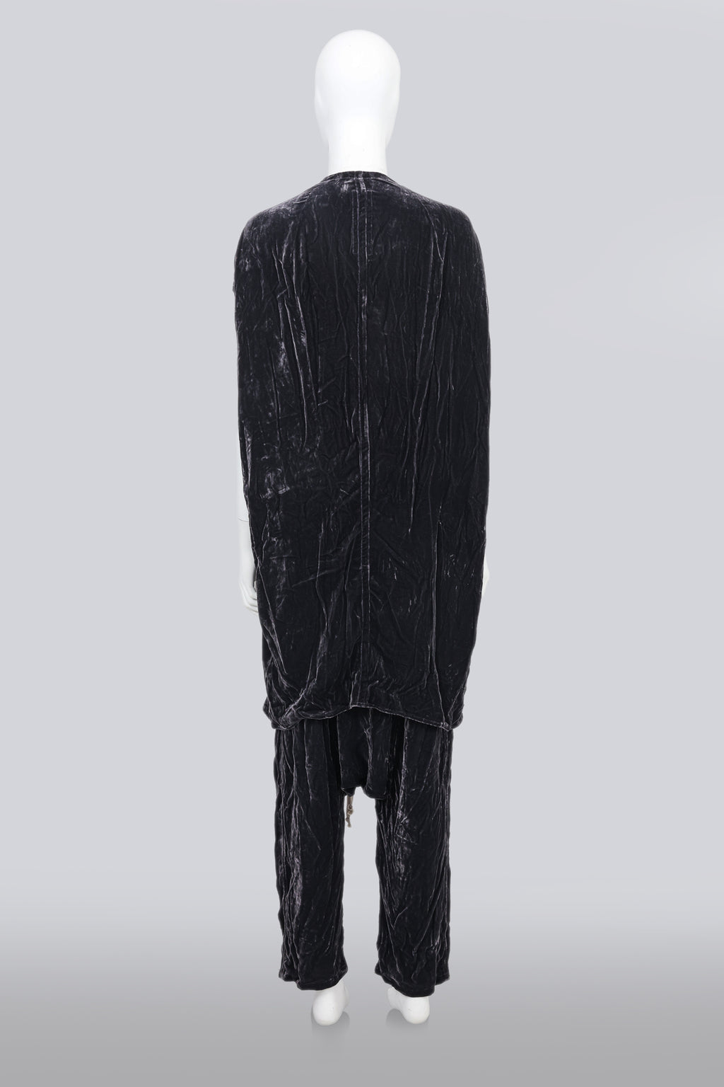 RICK OWENS - 'GLITTER' COLLECTION 'PLUM' CRUSHED VELVET SHIRT AND TROUSERS SET