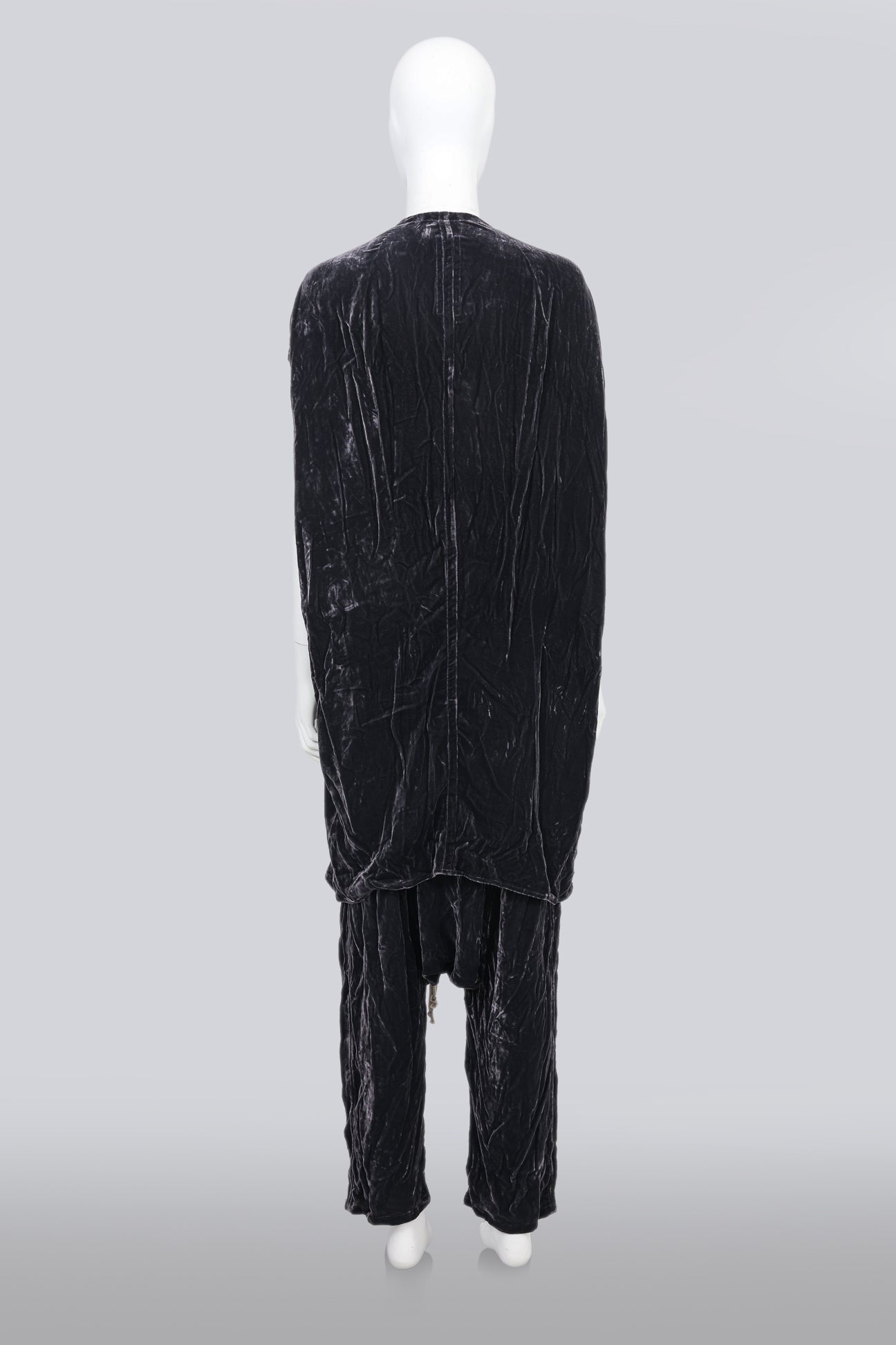 RICK OWENS - 'GLITTER' COLLECTION 'PLUM' CRUSHED VELVET SHIRT AND TROUSERS SET