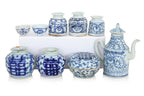 A LARGE GROUP OF 'SWEET PEA' BLUE AND WHITE PORCELAIN ITEMS