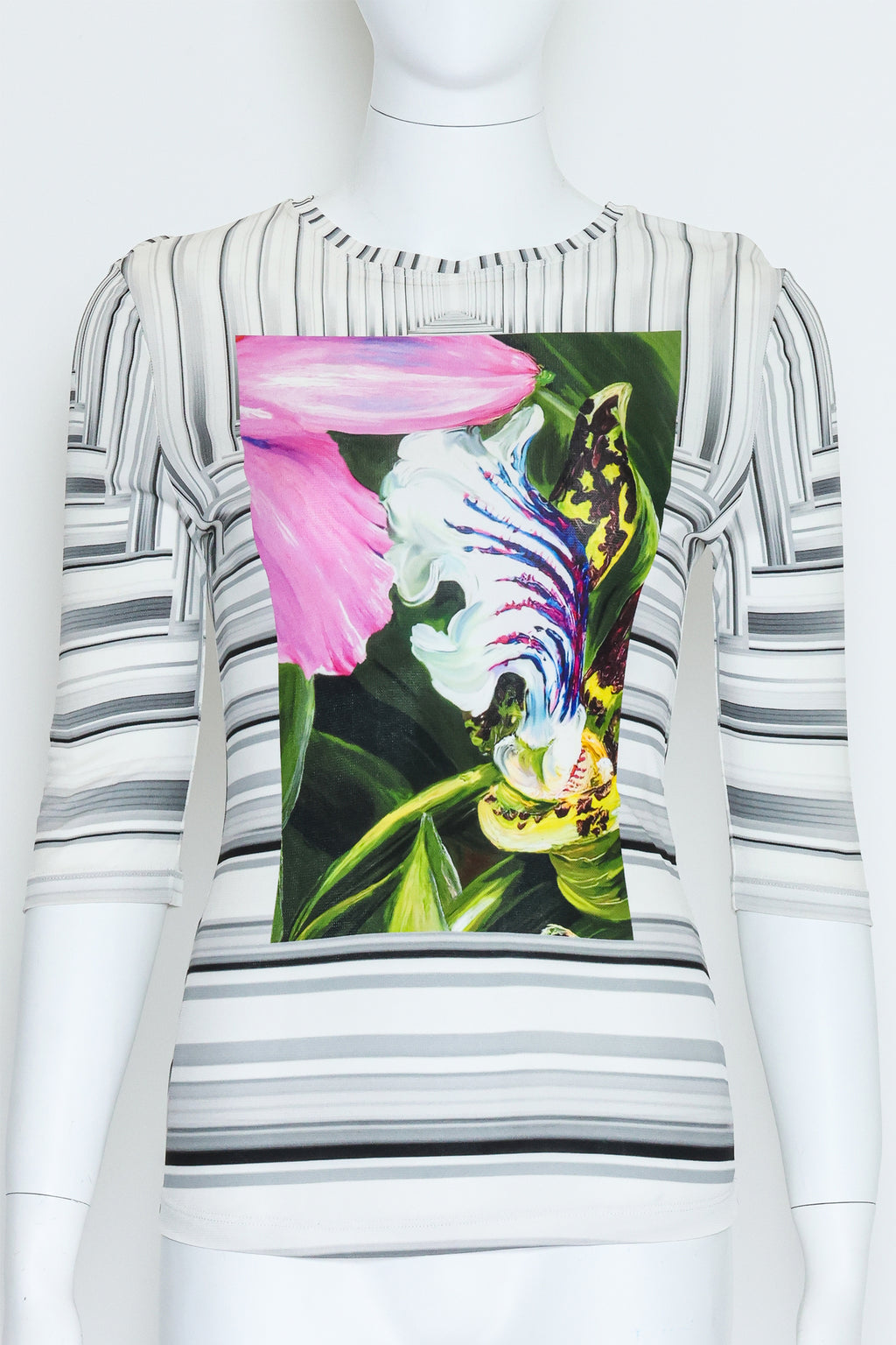 PETER PILOTTO - A STRIPED LONG SLEEVE TOP WITH FLORAL PRINT