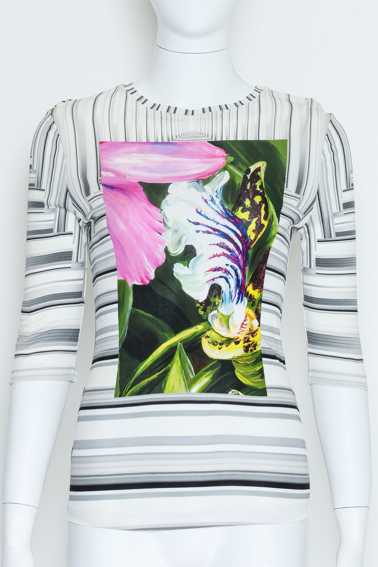 PETER PILOTTO - A STRIPED LONG SLEEVE TOP WITH FLORAL PRINT