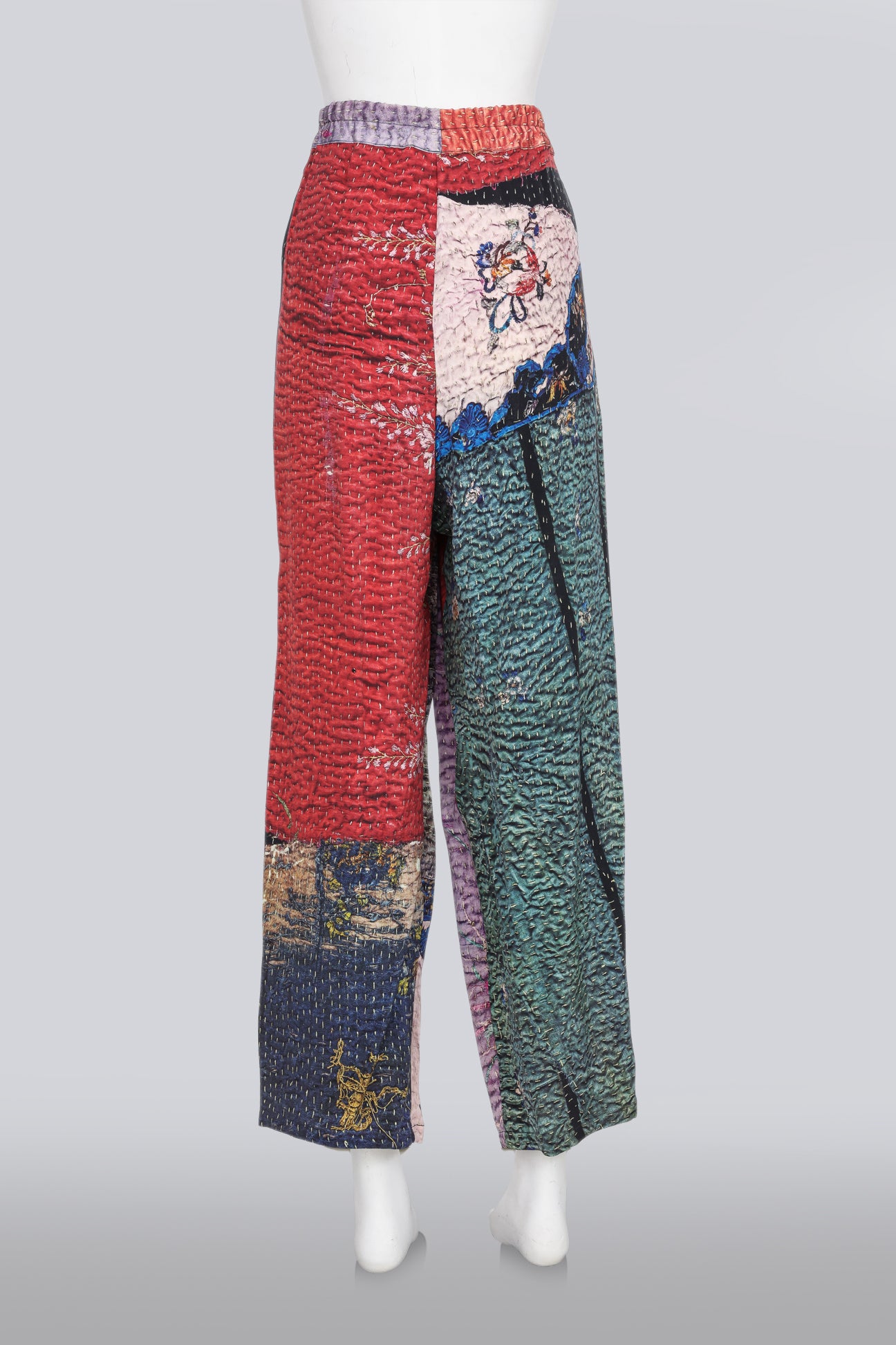 BY WALID - A PAIR OF GRAPHIC FLORAL MIXED PRINT SILK TROUSERS