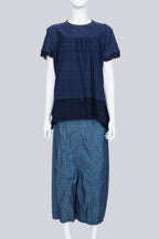 COMME DES GARCONS TRICOT - A 2017 NAVY FLORAL T-SHIRT AND PEARLESCENT DROPCROTCH SHORTS ENSEMBLE