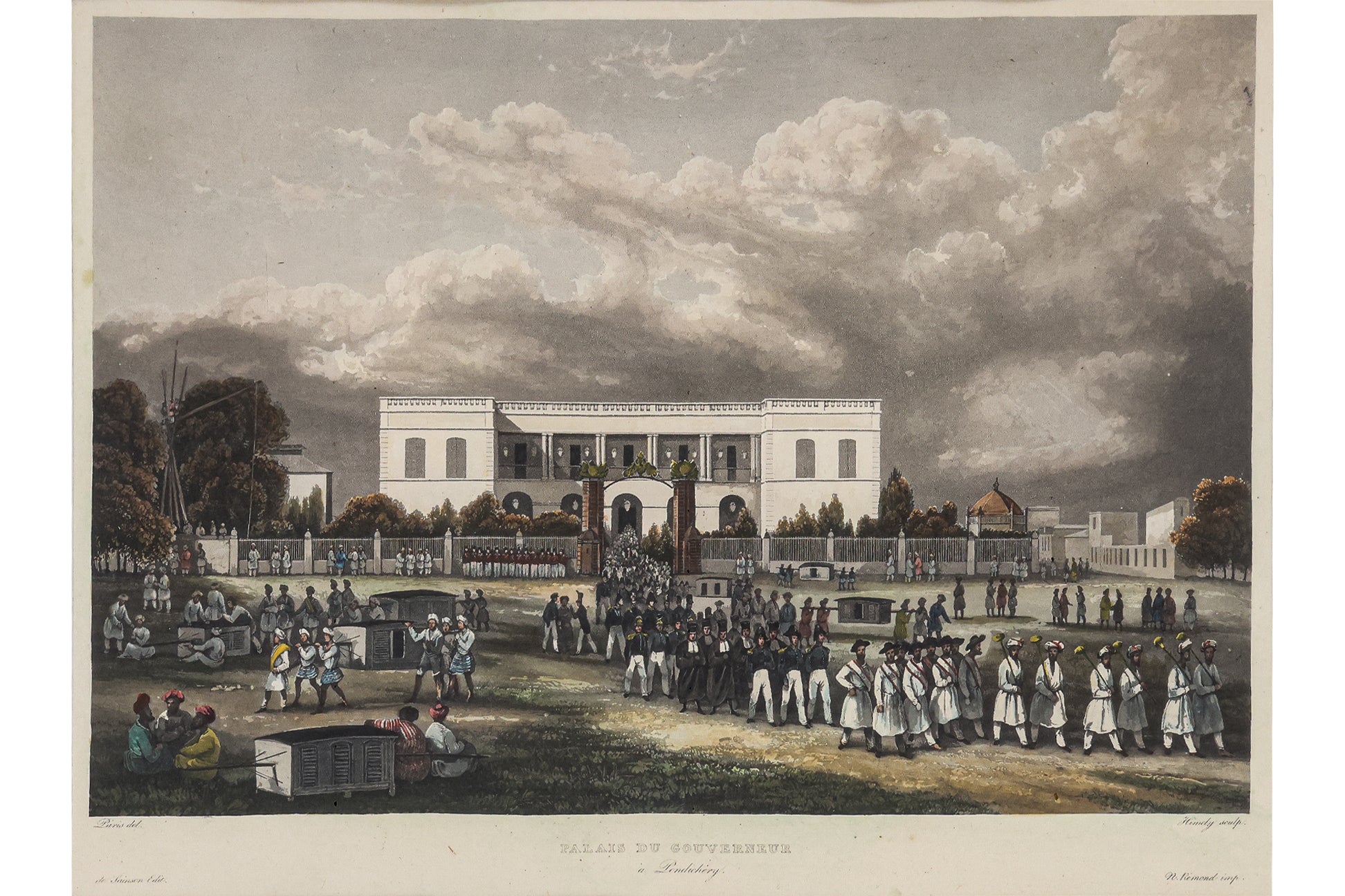 COURS D'UNE PAGODE, PALAIS DU GOUVERNEUR, MARCHE DE PONDICHERY, SIGISMOND HIMELEY, 1835