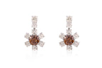 A PAIR OF BROWN DIAMOND AND DIAMOND EARRINGS