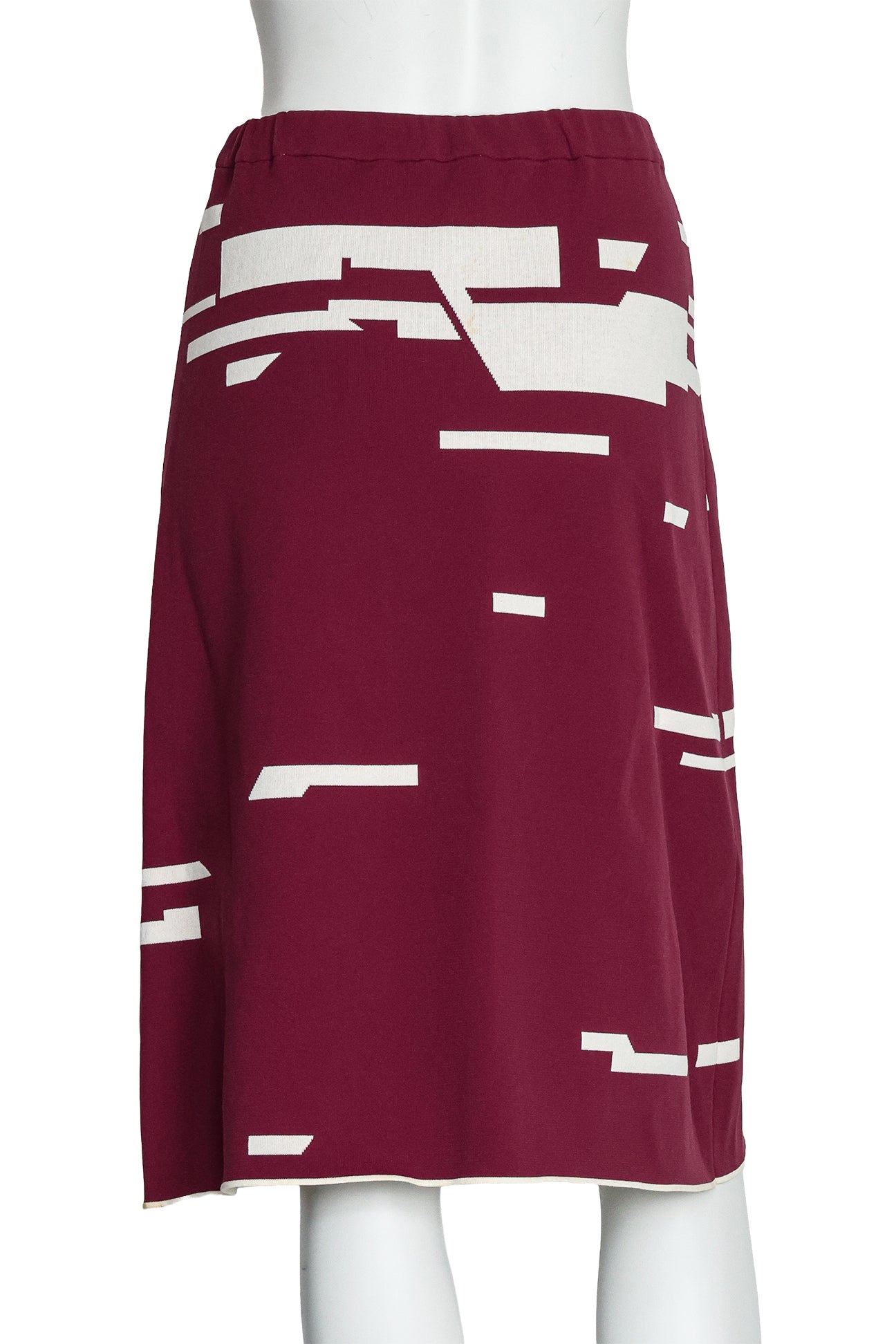 JIL SANDER - A BURGUNDY AND CREAM ABSTRACT PRINT SKIRT