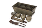 TWO BRASS SIREH SETS WITH BOXES
