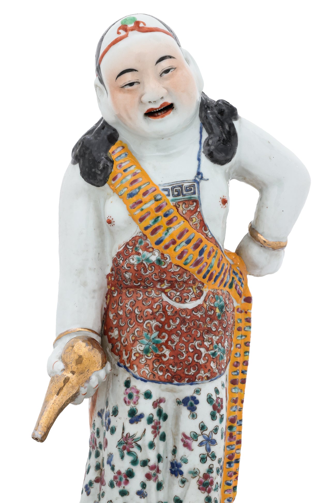 A FAMILLE ROSE PORCELAIN FIGURE OF LIU HAI