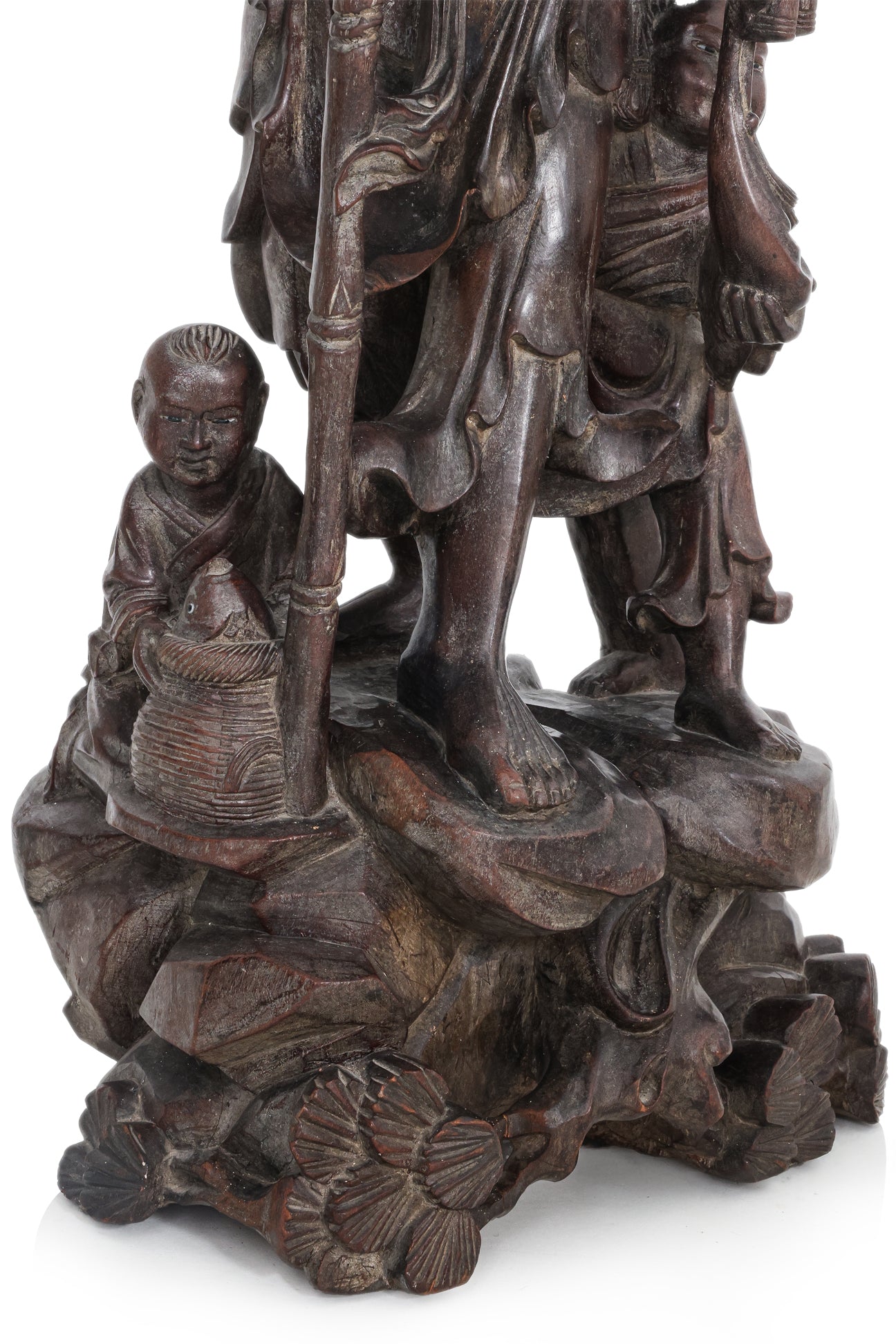 A LARGE CHINESE HARDWOOD FIGURAL LAMP