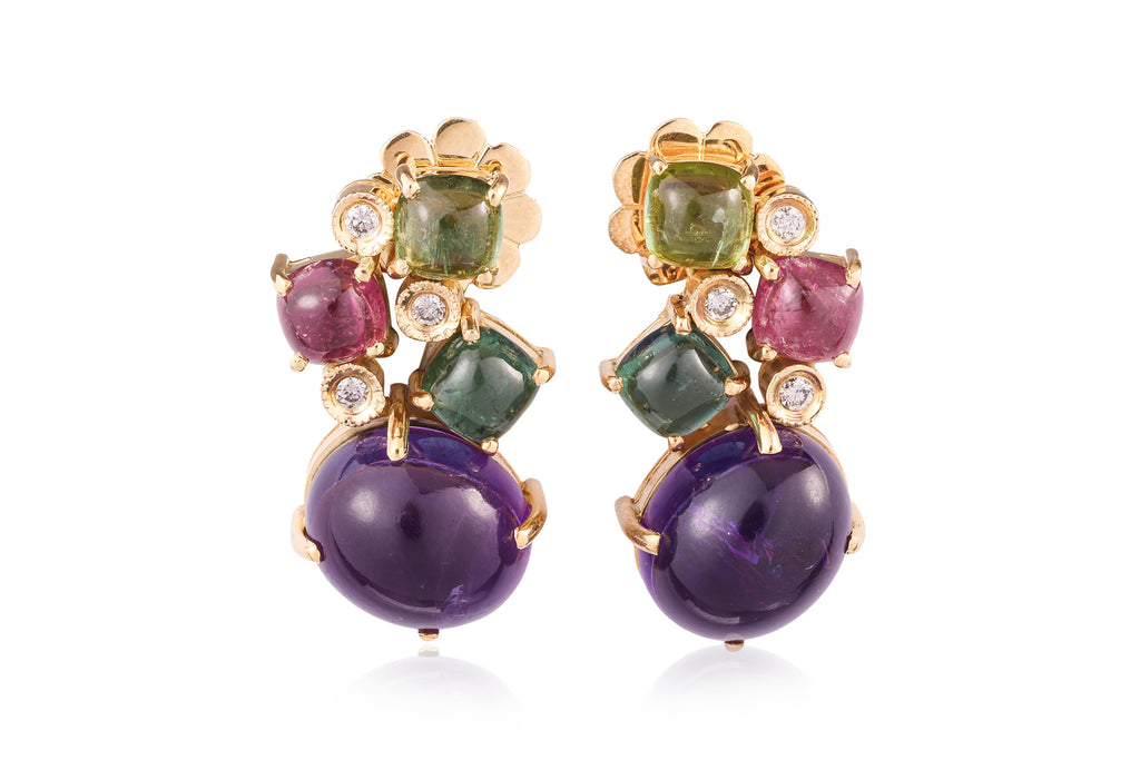 A PAIR OF MULTI-GEM AND DIAMOND STUD EARRINGS