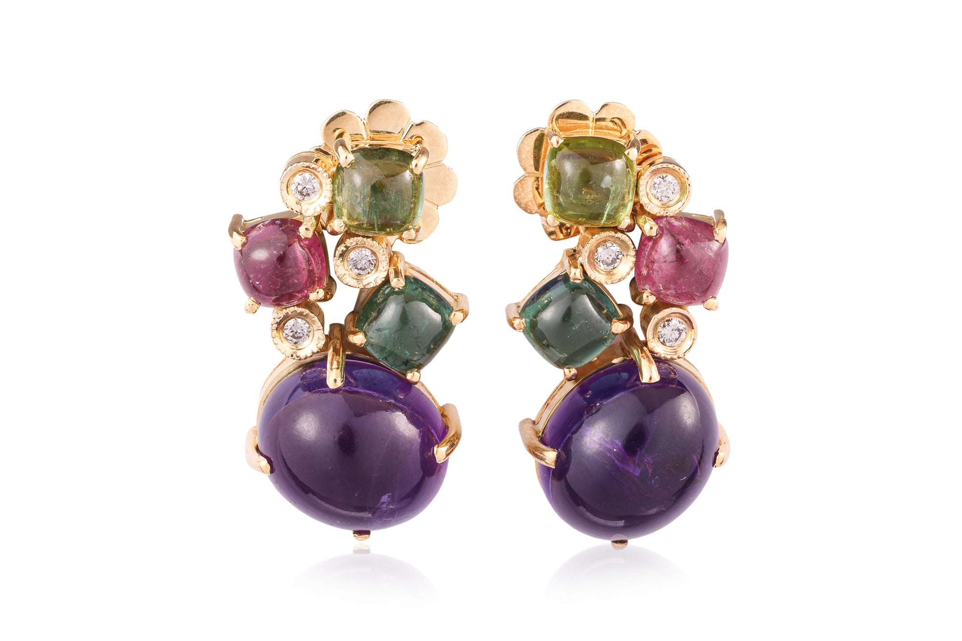 A PAIR OF MULTI-GEM AND DIAMOND STUD EARRINGS