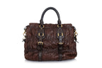 PRADA - A NAPPA GAUFRE BROWN LEATHER SATCHEL BAG