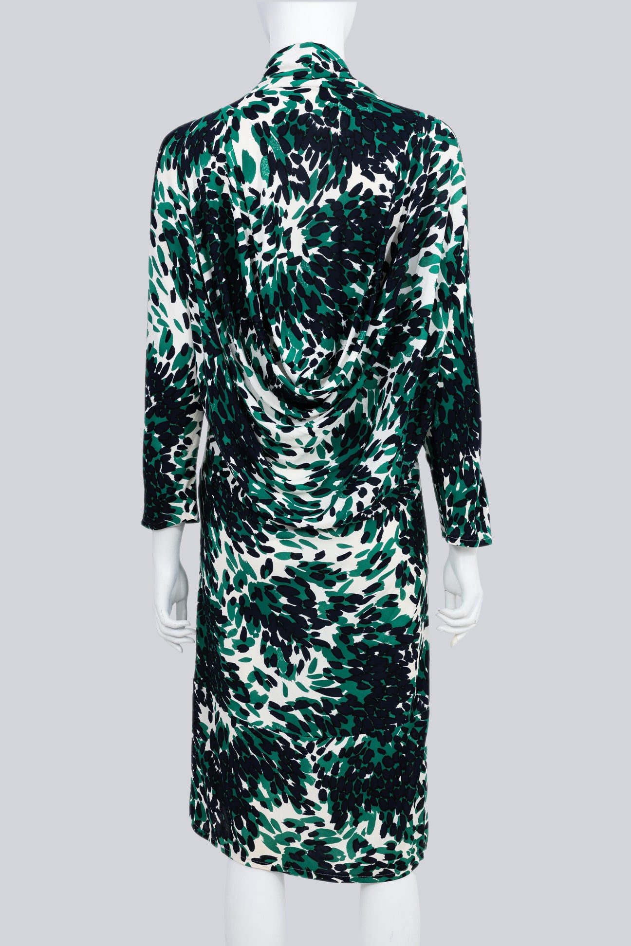 BALENCIAGA PARIS - A GREEN ABSTRACT PRINT DRESS