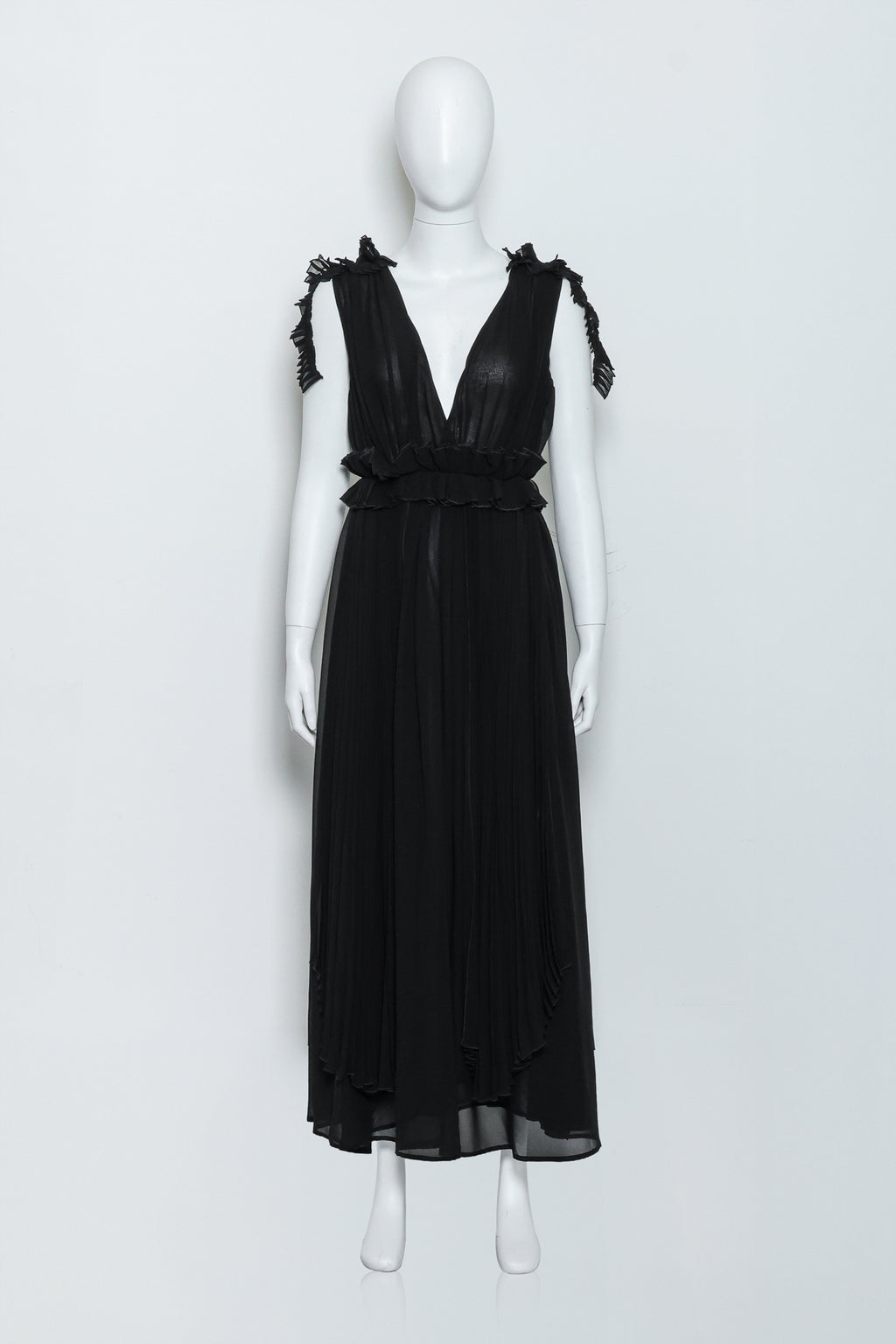 MSGM - A BLACK PLEATED SLEEVELESS DRESS