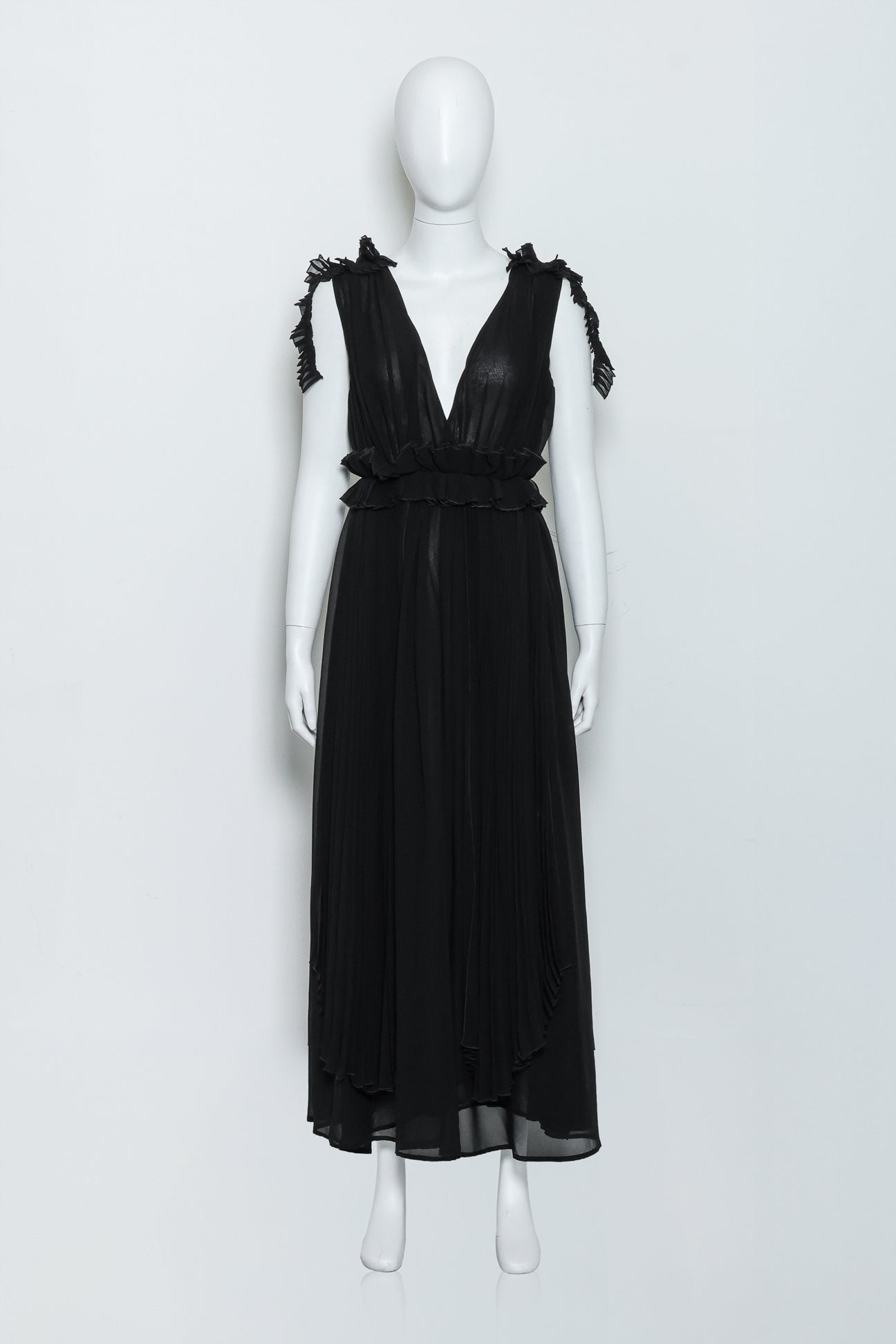MSGM - A BLACK PLEATED SLEEVELESS DRESS