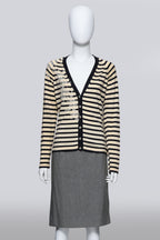 JOHN GALLIANO - A STRIPED CARDIGAN AND GREY SKIRT ENSEMBLE